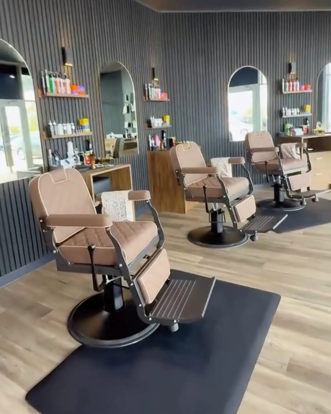 Inside Textured Barber Lounge - premium barber chairs at Beeliar Village